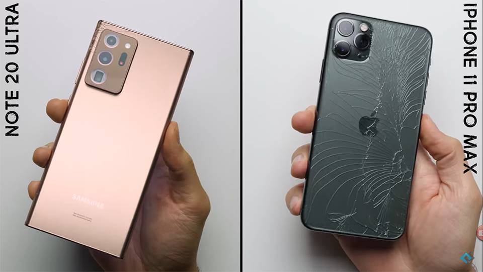 Galaxy Note 20 Ultra với kính Gorilla Glass Victus “đánh bại” iPhone 11 Pro Max trong thử nghiệm thả rơi
